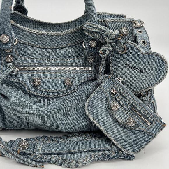 AUTHENTIC BALENCIAGA Neo Cagole City Handbag Denim Rhinestone Bag 2023 - Picture 2 of 12